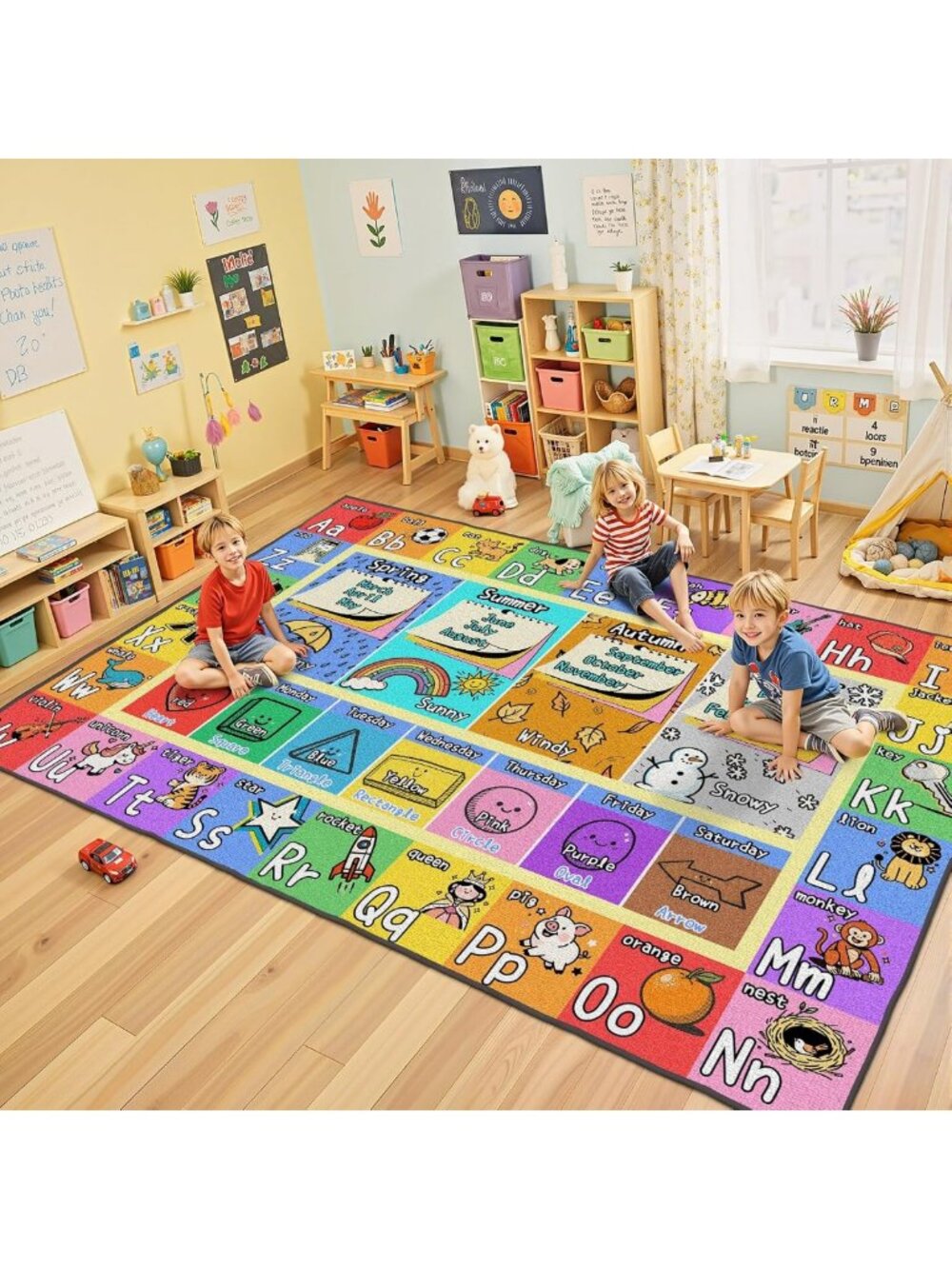 Large 8x10 Classroom Rug for Kids - ABC Playroom Carpet, Soft & Durable